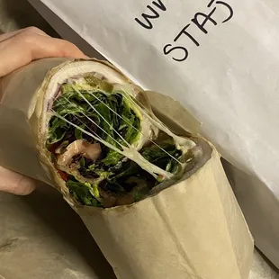 Spicy turkey avo wrap. So cheesy. Wish it was strips of turkey, not deli meat. But still great!!!! Grab n go subs, mission hills, SD, ca