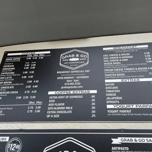 Coffee menu