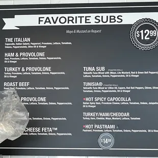 a menu on a wall