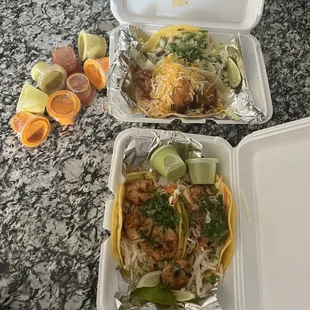 Barbacoa Taco, Taco Al Adobo, Baja Shrimp taco