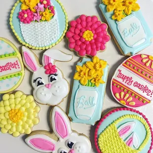 A colorful basket of Easter cookies