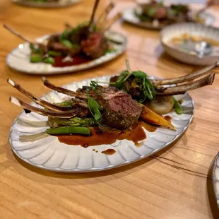 Rack of Spring Australian Lamb - djon-persillade crust, glazed spring vegetables, pomme fondant, lamb demi-glace