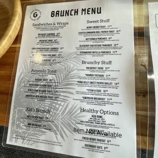 Brunch menu