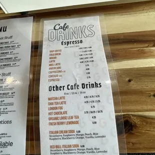Coffee menu