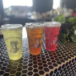 three drinks on a table