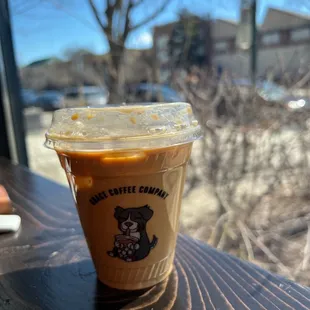 Iced vanilla latte, extra espresso