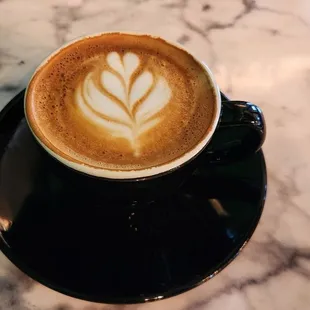 a cup of cappuccino on a saucer