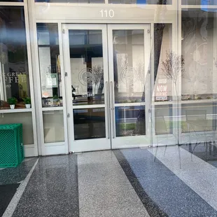 Doorway. Closed sign.