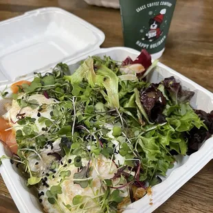 Smoked Salmon Avocado Toast with Eggs Over Med (5/5)--did not expect all this greenery! Fresh and delicious!!