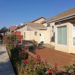 Beautiful garden and wood deck for fun.