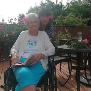 Flower ladies in backyard