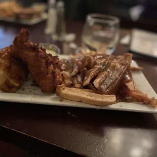 Fish and chips with poutine fries