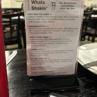 Shake menu