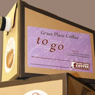 a stack of coffee boxes