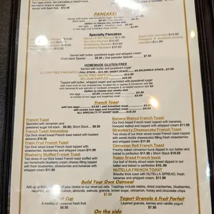 the menu for the restaurant