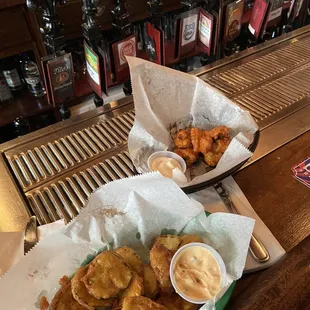 fried pickles  vegan cauliflower buffalo wings