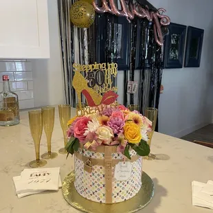 a cake decorated with flowers