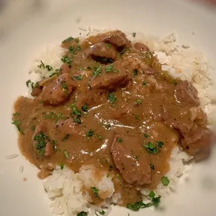 Beef tips and rice