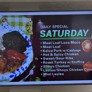 Saturday's  specials