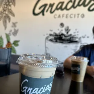 Iced honey lavender latte and banana oat latte
