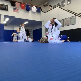 Practicing on the nice mat