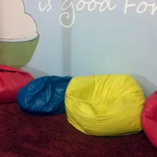 a row of bean bags in a room