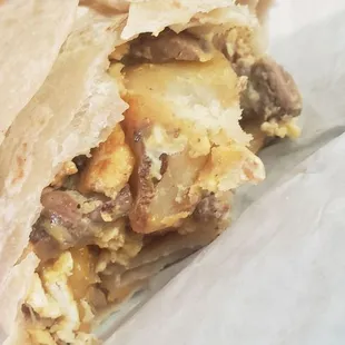 Carne asada, egg, potato burrito