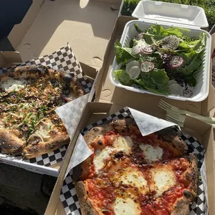 Mushroom Pizza, Moz Pizza, &amp; Salad