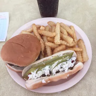 Hamburger, hot dog, fries