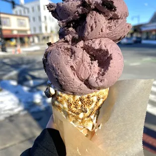black raspberry Oreo with a fluff cone