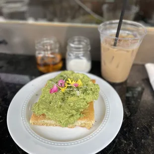 Avocado toast and iced coffee