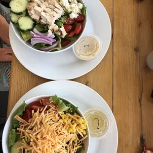 two plates of food on a table