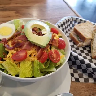 Cobb salad and chicken salad sandwich.