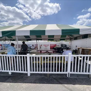a tent set up outside