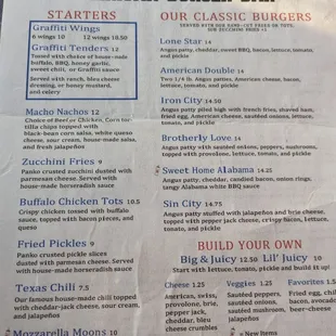 Front side of menu
