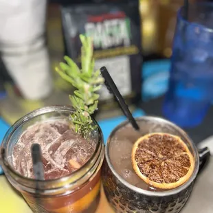Moscow mule (on left) and sangria (on the right).