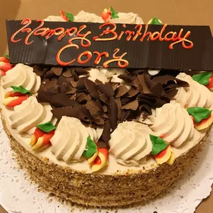 Hazelnut Cake: yellow cake with hazelnut cream and raspberry jam