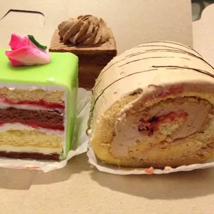 Rum cake, Hazelnut roll and chocolate pastry