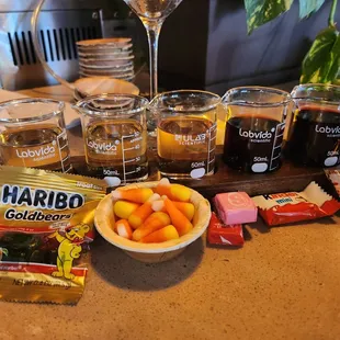 Halloween wine tasting... so far, shocking surprised by how well they pair with the candy!