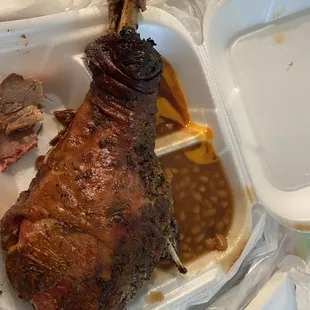 Turkey Leg and Baked Beans
