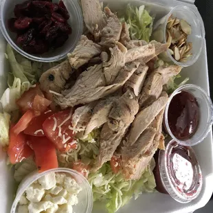 Grilled chicken salad (feta cheese, craisins, almonds, delicious chicken)
