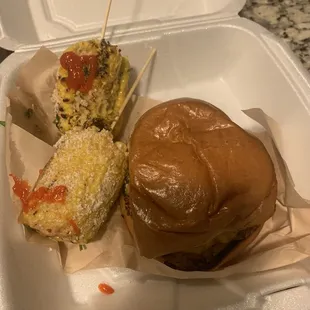Burger with corn