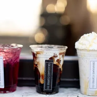 three cups of iced coffee