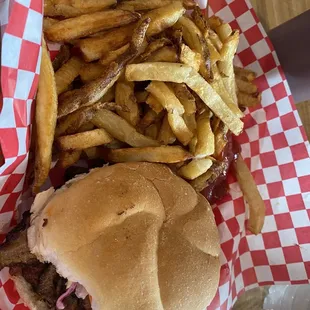 Brisket and Dave's "small" order of fries.