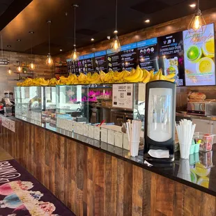 the counter area of a restaurant