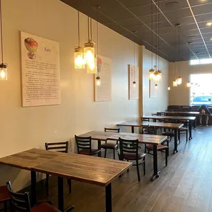 tables and chairs in a restaurant