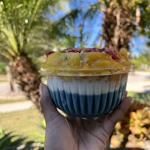 a hand holding a cupcake