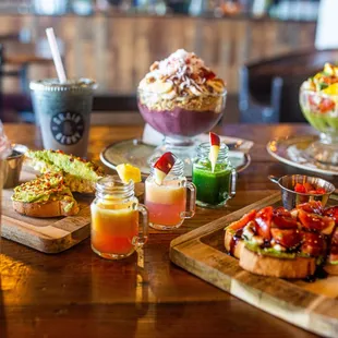 a variety of food items on a table