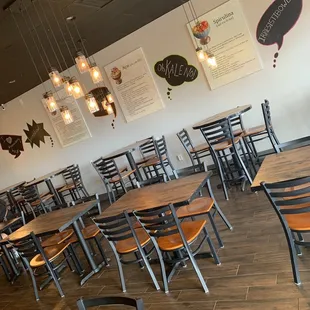 tables and chairs in a restaurant