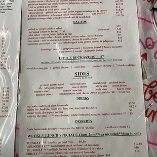 menu and prices